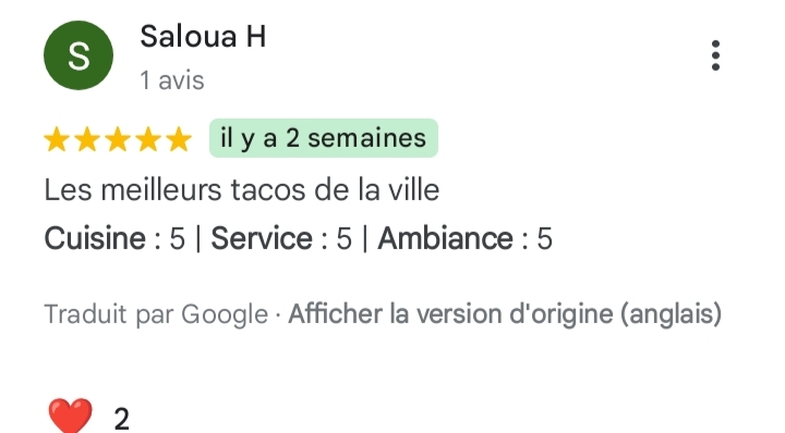 Avis 5 étoiles de Saloua H